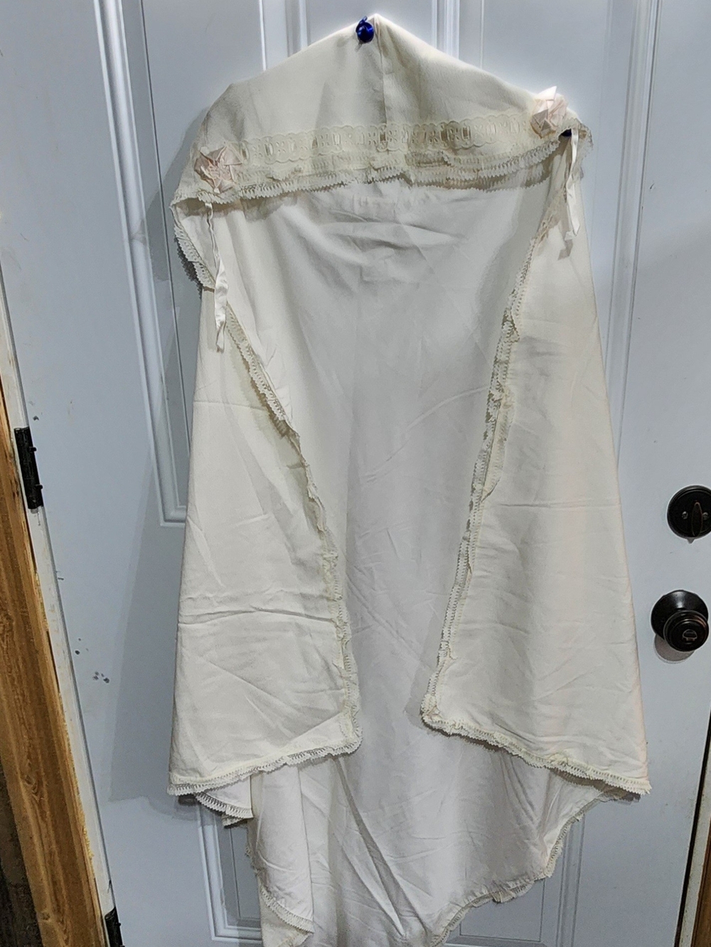 Hooded Cream Lace-Trim Baby Blanket